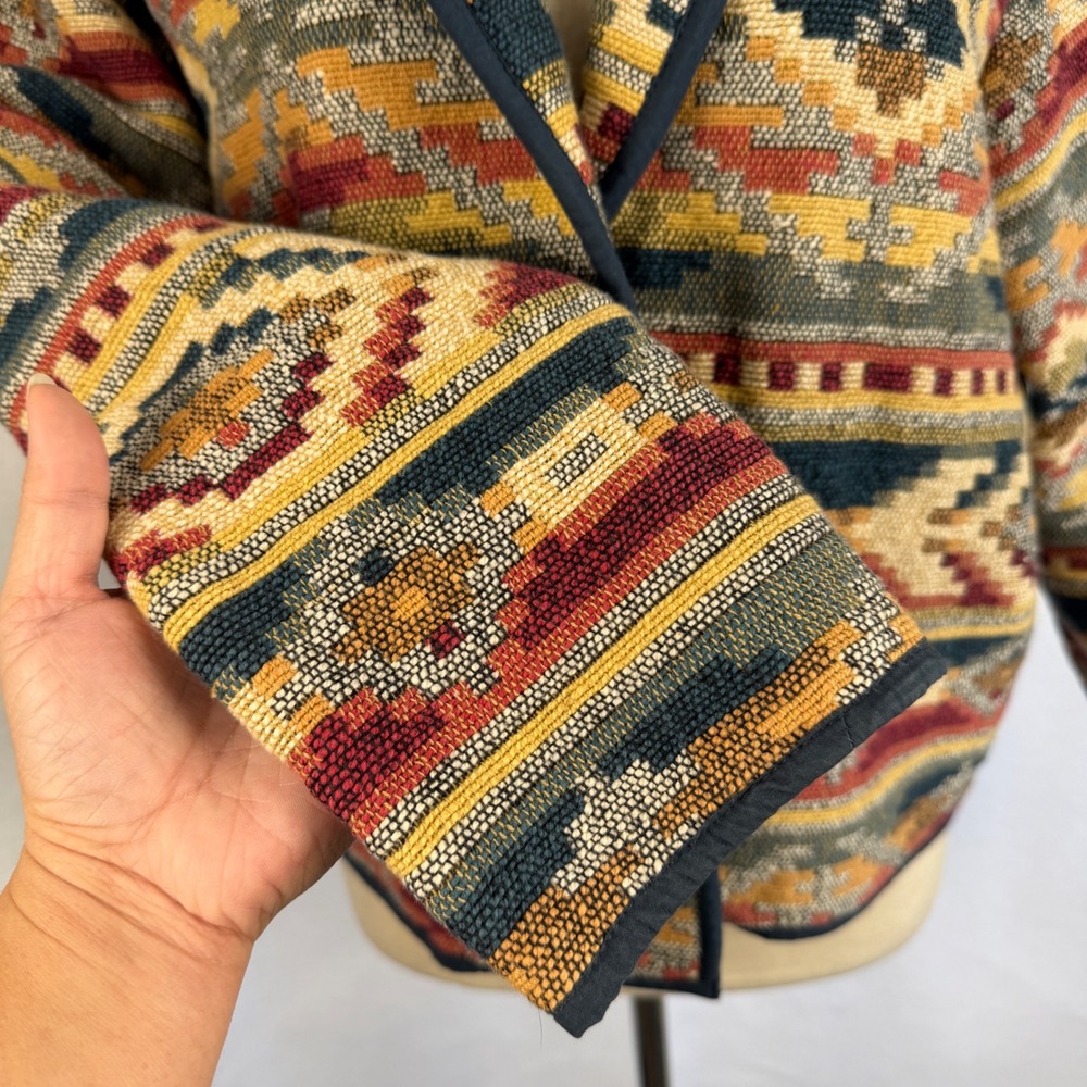 Southwestern Geometric Tapestry Blazer Jacket Womens Small Button Front Retro - Picture 4 of 12
